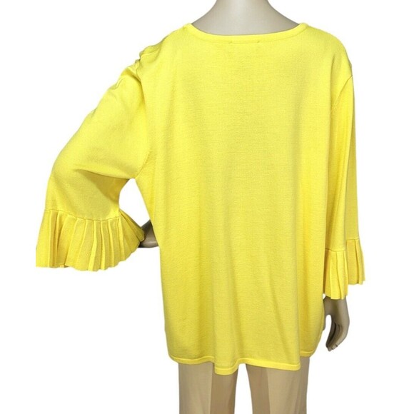 Yellow Knit Pleated Dolman Sleeve Pullover Scoop Neck Investments II Sweater 2X - Picture 3 of 9